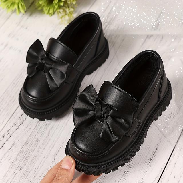 TEMU Paar Pure Zwarte Strik Retro Academische Stijl -Geïnspireerde Meisjes Platte Oxford Schoenen voor Buitenfeesten en Samenkomsten, Geschikt voor Alle Seizoenen Instap Flats