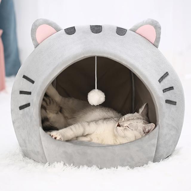 TEMU Cozy Cat Cave Bed, Polyester Fiber Kitten House, Small Indoor Pet Tent With Cushion, Warm And Comfortable Cat Bedding