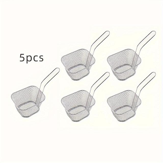 TEMU 5 ชิ้น ตะกรทอดสแตนเลสสตีลมีหูจับ - เหมาะสำหรับใช้ในครัว - เหมาะสำหรับทอดไก่ ทอดมันฝรั่ง และอื่นๆ - เหมาะสำหรับร้านกาแฟ ร้านอาหาร และครัวเรือน