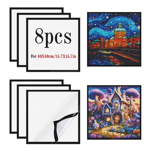 TEMU 8pcs Magnetic Picture Frame, Diamond Painting Self-adhesive Magnetic Frame Set, Soft, Picture Holder, Home And Office Wall Decor, Art Painting, Pictures And Certificates Display Frame Set.