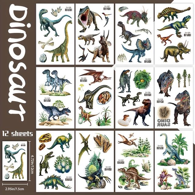 TEMU 12 Sheets Realistic Dinosaur Temporary Tattoos - Assorted Designs With , Triceratops, , Velociraptor, Stegosaur - Birthday Party Favors, Fillers, Stocking Stuffers