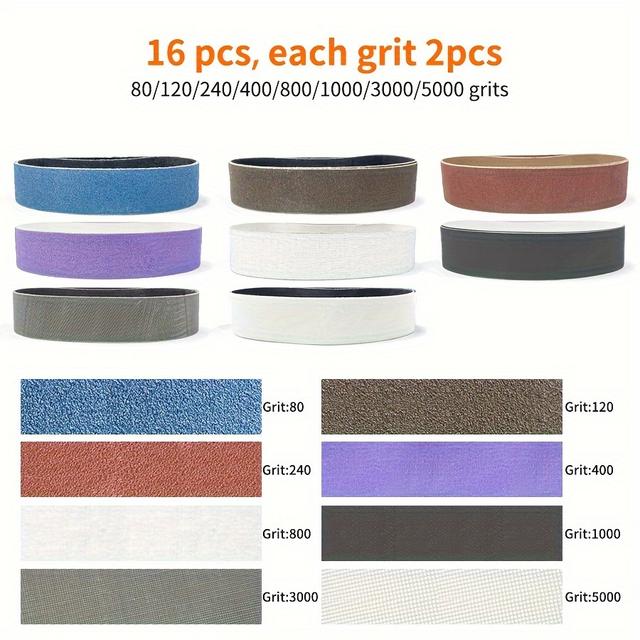 TEMU 16pcs Sanding Belt Set For Mini Electric Sander - 13x1.2" | Ideal For Diy Woodworking, Metal & Jewelry Polishing | Includes 80-5000 For Rough To