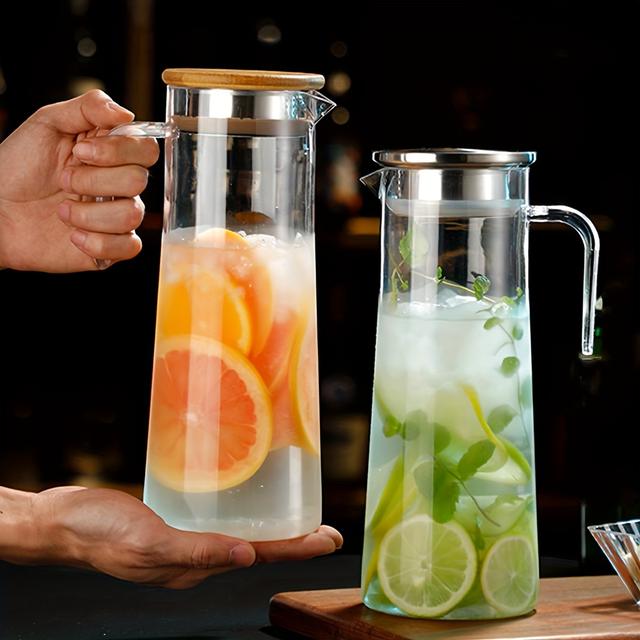 TEMU 1pc Juice Jug With Handle, Home Use, Heat Resistant, For Iced Tea And Beverage, Large Capacity Container, Refrigerator Water Bottle, Bottle, Suitable For Home And Office Use