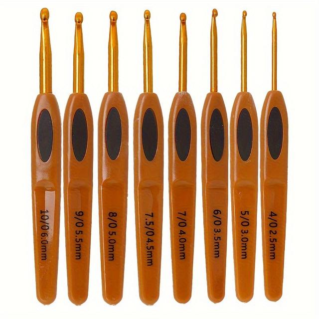 TEMU 8pcs Crochet Tool Aluminum Crochet Non-slip Comfortable Brown Plastic Handle For Beginner Crochet Enthusiasts
