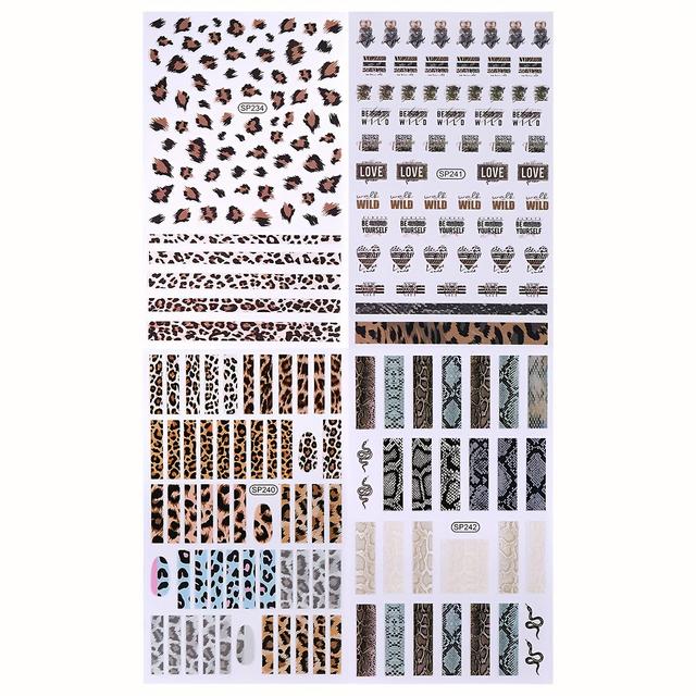 TEMU 4pcs Leopard Print Nail Stickers Suitable For Nail Art - 3d Snake Skin Texture Plastic Temporary Charms, Disposable Diy Nail Decals With Striped Design, No Removal For Parties & (no Glue/ Apply)