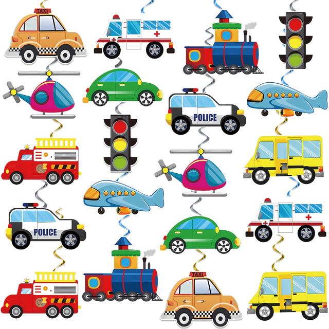 TEMU 40pcs Of Paper Traffic-themed Hanging Swirl Decorations, Suitable For Traffic-themed Birthday Parties And Gift- Events