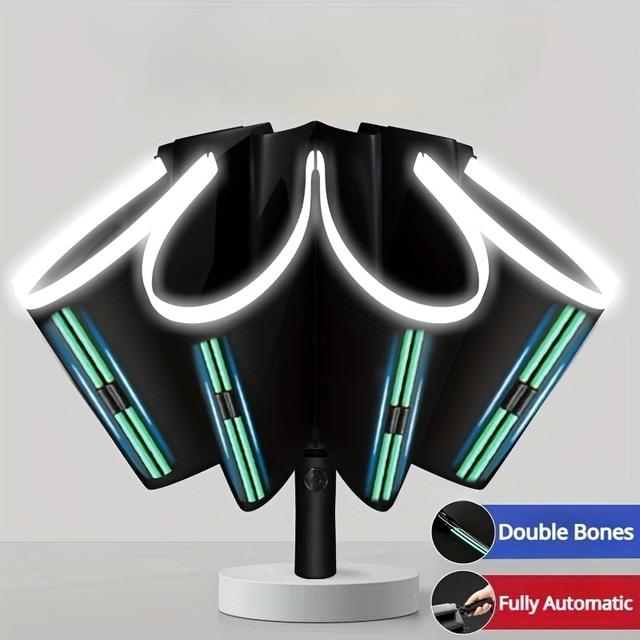 TEMU 20 Ribs Automatic Reverse Folding Umbrella With Reflective Stripe Double Bones