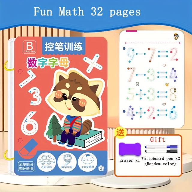 TEMU 32-seitiges wiederverwendbares Kinder-Schreibbuch – Ein lösbarer und langlebiger Übungsbuch für Kinder im Alter von 3-6 Jahren