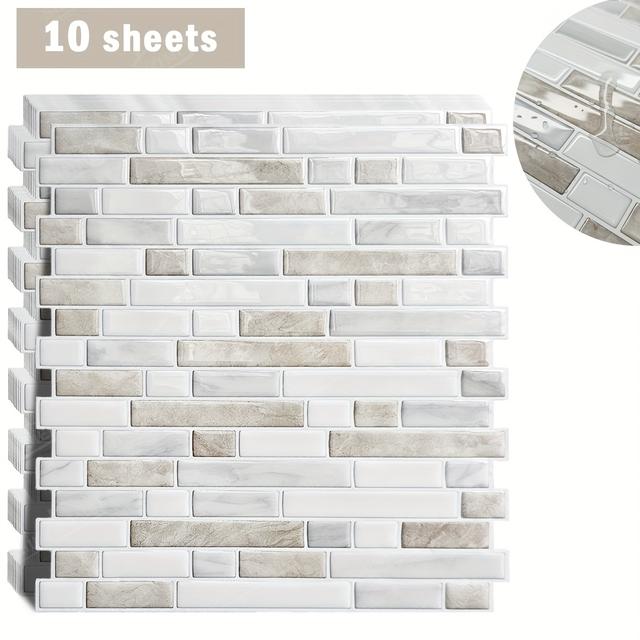 TEMU 10/ Shinyhome Peel And Stick Tile Backsplash 12x12 Inch, Self-adhesive High & Bathroom Backsplash With Realistic Stone Pattern, Durable Polyurethane Tiles For Modern Homes