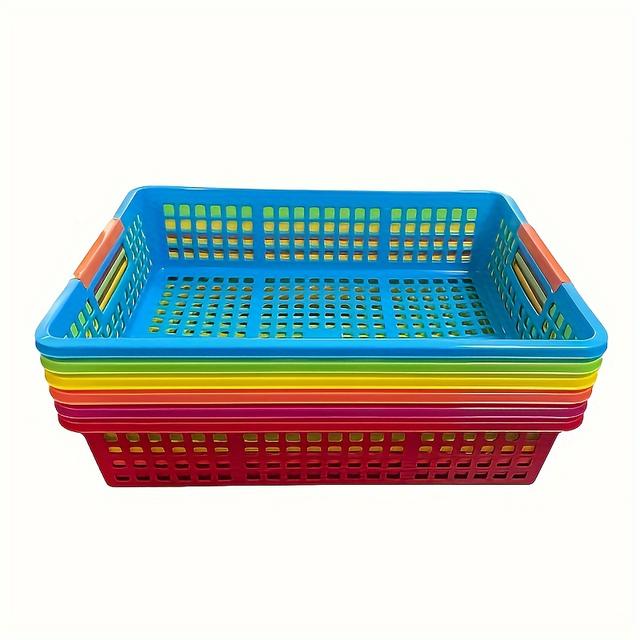 TEMU 6pcs Plastic Baskets Set, Portable Office Document & Kitchen Draining Basket, Toy Storage Organizer, Sorting Bin For Easy Organization
