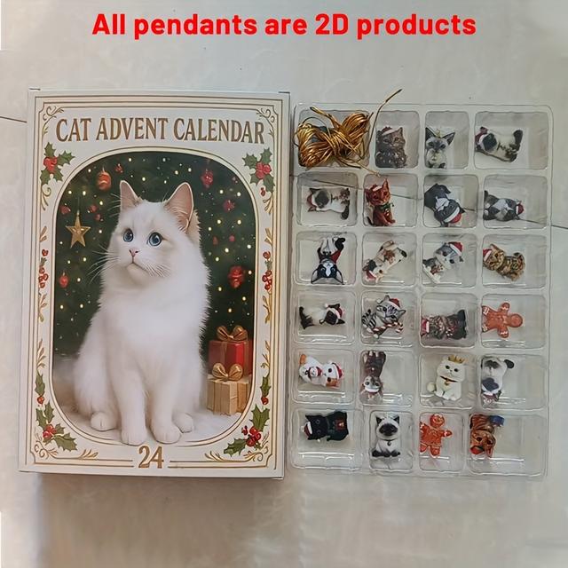 TEMU 2025 2d Cat Enthusiasts Advent Calendar, 24 Surprises For Christmas Countdown, Adorable 2d Acrylic Kitten Decorations, Present For Women, 2d Ornaments