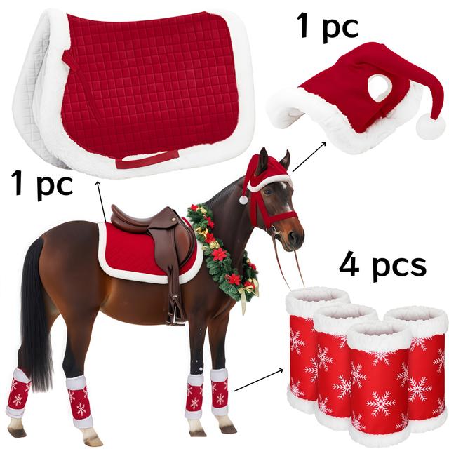 TEMU 6pcs Christmas And New Year' Pad And Leg Guard Set | Polyester, Winter , Snowflake Design Leg Guards, Thickened Autumn-winter Horse Apparel, Perfect Gift For , Without Battery