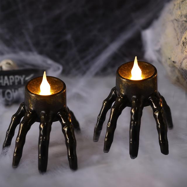 TEMU 2pcs Halloween Spooky Skeleton Hand Candle Flameless Candle Lamp Scary Spooky Candle Halloween Decoration Lights