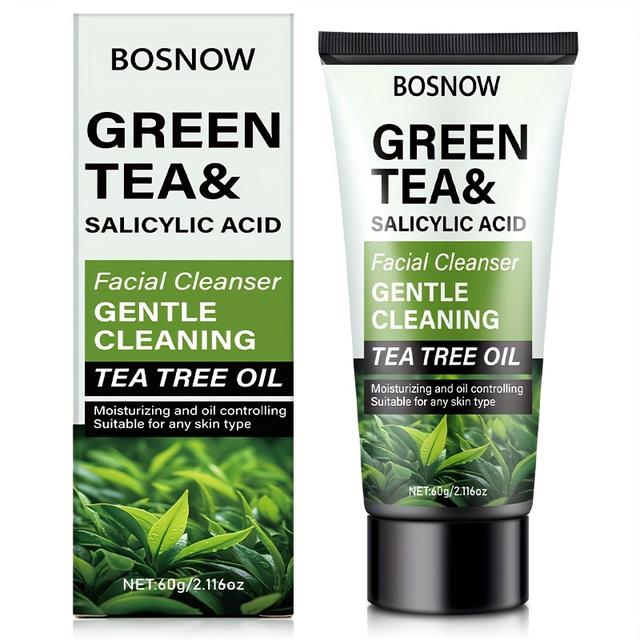 TEMU 60g Green Tea & Salicylic Acid Facial Cleanser - Hydrating Formula With Hyaluronic Acid, , Skin, Ideal For -prone & Combination Skin,