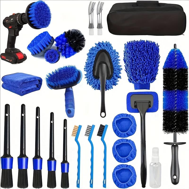 TEMU Kit de 26 Peças para Detalhamento Automotivo, Conjunto de Escovas para Limpeza de Carro, Ferramentas Profissionais para e Limpeza de Veículos - Ideal para Pneus Internos e Externos