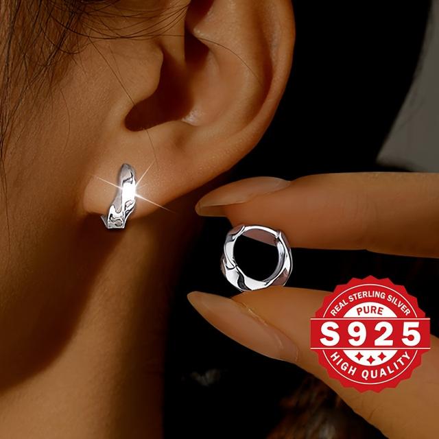 TEMU A Pair Of Women's Ear Rings, Made Of S925 Pure Silvery, With A Twisted Smooth And Buckle, Suitable For Daily Wear, Low Allergy