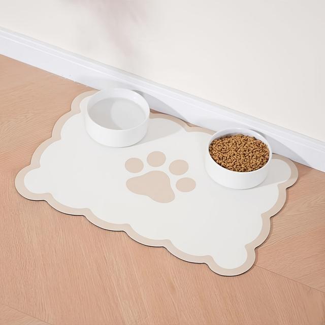 TEMU Quick-drying, Non-slip Dog Feeding Mat With A Geometric Fishbone Paw Print Design - A Sturdy Polyester Pad For Small To Medium-sized Dogs, Easy To Clean
