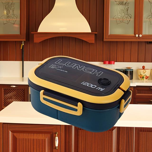 TEMU Vintage Blue Bento Lunch Box, Microwave Safe, Ideal For Students & Office Workers - Durable Plastic, Manual, No Electricity Needed, Lunch Boxe