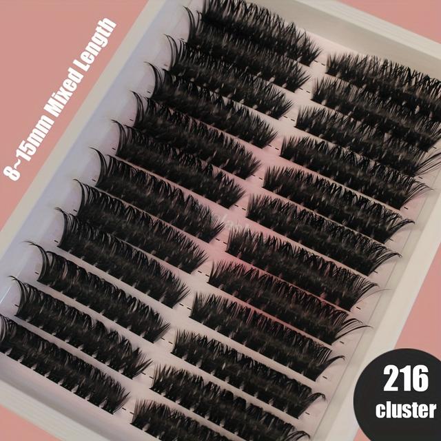 TEMU 216 Clusters Of 80d Eyelashes, D Roll Suitable For Home Eyelash Extension Blend 8-15mm Individual Eyelash Extensions, Soft And Natural Simulation Single Cluster Segmented Eyelashes