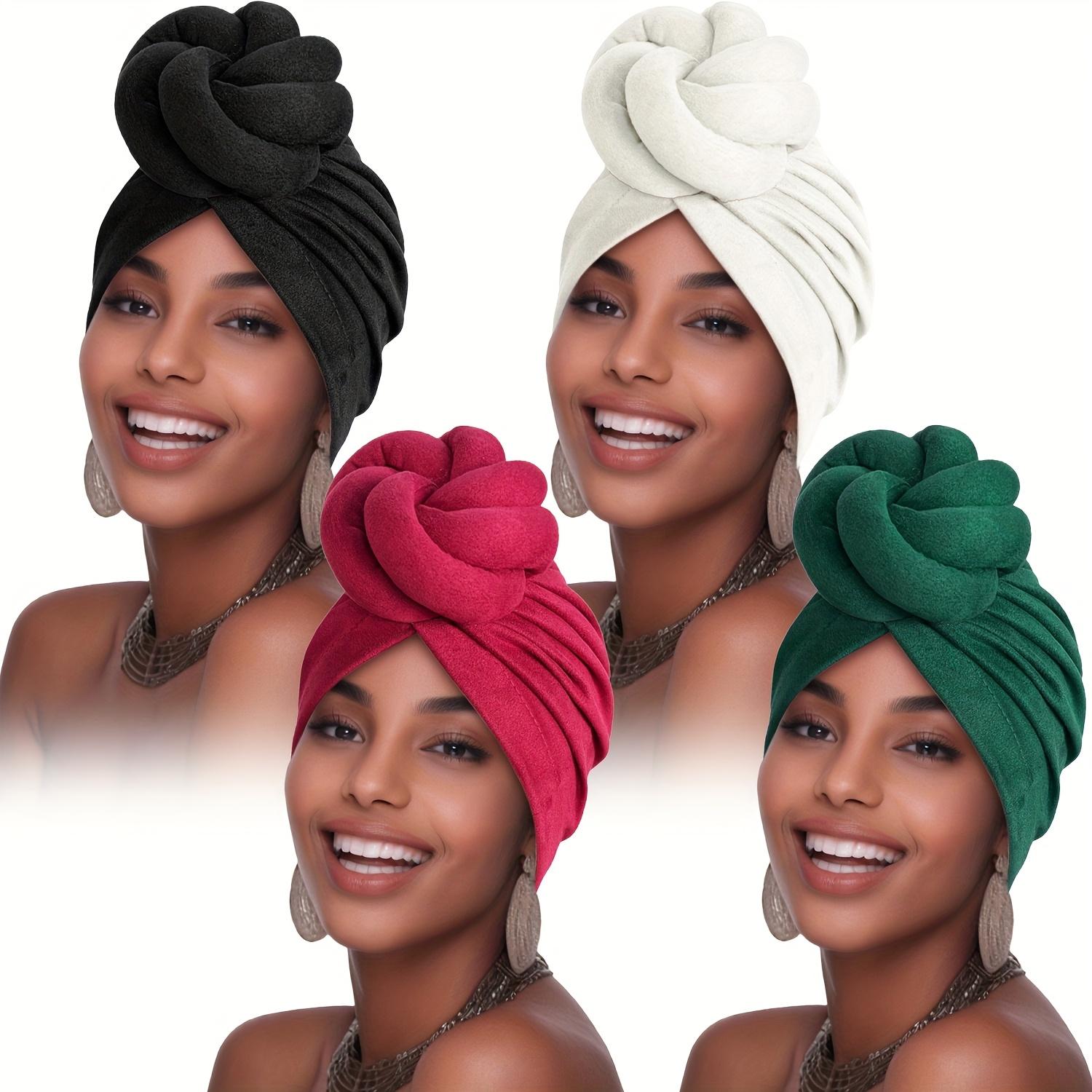 TEMU 4pcs Chic Pre-made Knotted Turban Elegant, Lightweight Suede, Pleated Head Wrap For Special Occasions
