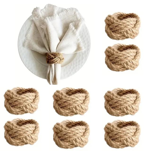 TEMU Set Of 8 Linen Napkin Rings, Hand In A Braided , Perfect For Dining Tables, Nautical Themes, Table Decor, Parties, Banquets, Weddings, And Birthdays