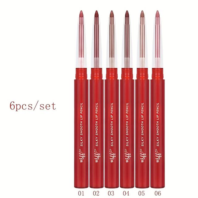 TEMU Set Of 6 Durable, Waterproof Matte Nude Lip Liners - Pigmented, Retractable, Easy To Apply, Natural , Ideal For Valentine's Day And