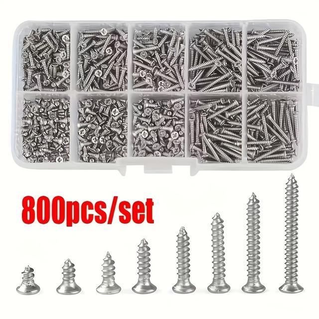 TEMU Set Of 800 Self-tapping Wood Screws, M2 Phillips Screws For Sheet Metal, Assortment Kit Of Self-screws With Lock Nuts And Fasteners