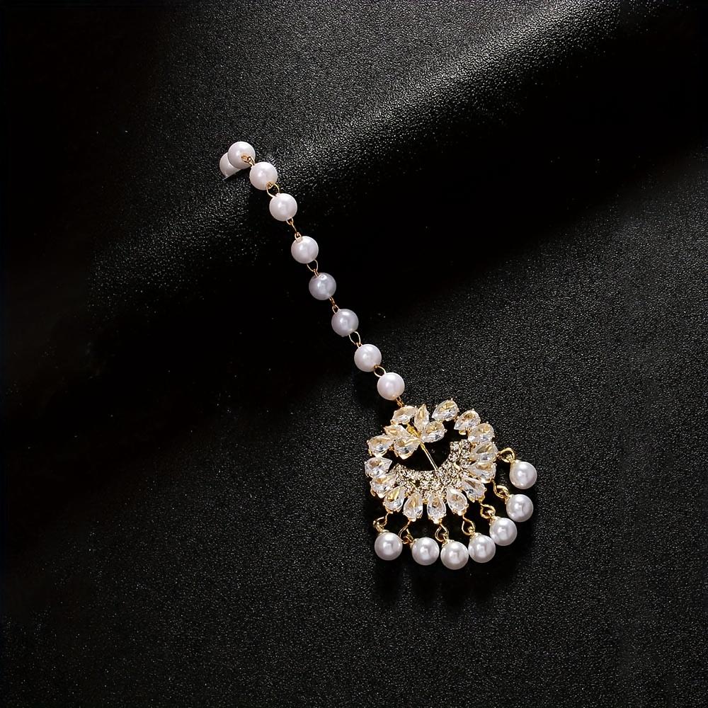 TEMU Indian Traditional Headpiece, Western Fashion Bohemian Style Rhinestone Bridal Hair Chain