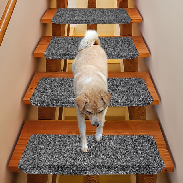 TEMU 15-pack Self-adhesive Stair Mats 65x21cm/25.6"x8.25" Stair Treads For Wooden Steps, Made Of Polyester And Reusable Adhesive, Non-slip Carpet Stair Treads For Indoor Stairs, (grey)