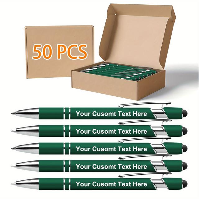 TEMU Wholesale 50pcs Customized Metal Ballpoint Pens With Touch Screen Function, Suitable For Office And School Use, Customized Engraved Text, Used As Promotional, Meeting And Event Gifts (boxed)