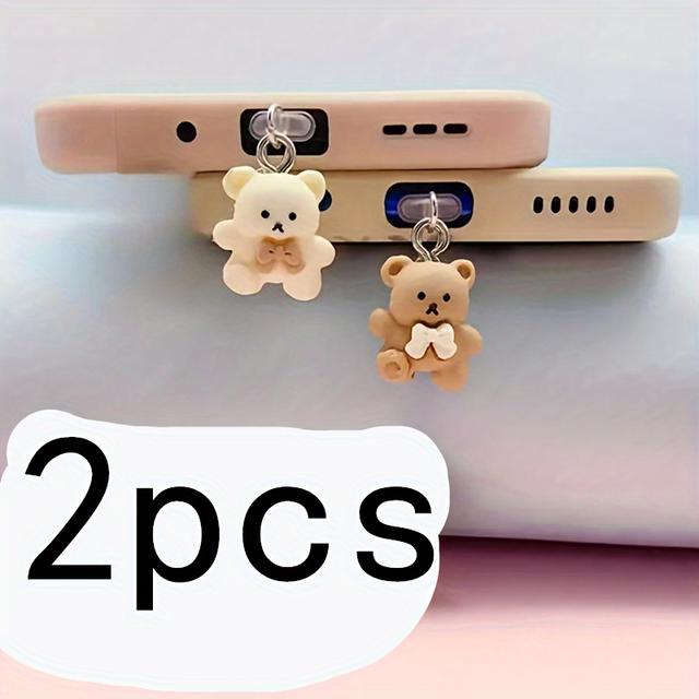 TEMU 2pcs/set Couple Series Cartoon Bear Mobile Phone Dust Plug Decoration