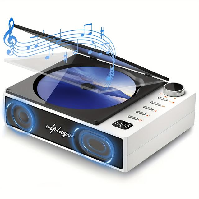 TEMU Portable Cd Player With Usb Bt 5.1 Aux Output | Dual Stereo Speakers, Vintage Design, Remote Control, Usb , Wireless Speaker, Battery Powered/usb Dual Use