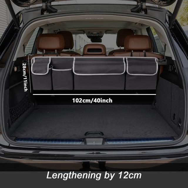 TEMU Car Trunk Organizer, Designed With A Large Rear Seat Hanging Feature, With 3 Adjustable Straps And 4 Storage Compartments, Ideal For Suvs, Trucks, And Off-road Vehicles