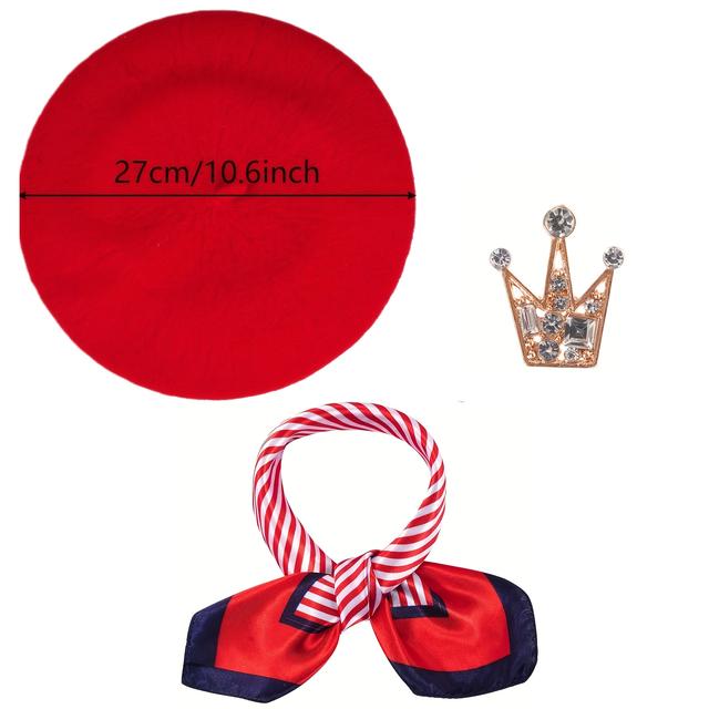 TEMU 3pcs French Beret Hat Set Costume Accessories Set Including Beret Hat Scarf Crown Pin For Women French Themed Party