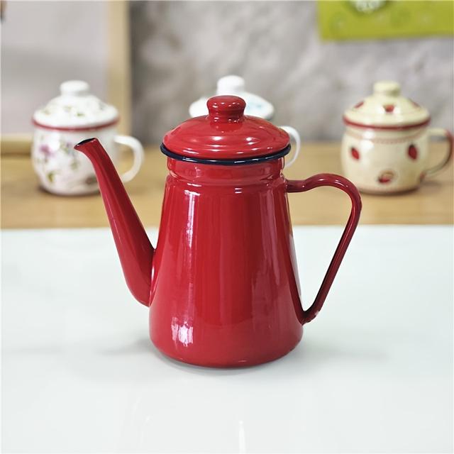 TEMU 1pc Of Vintage Thickened Enamel 1.1l Enamel Coffee Pot, Oil Pot, Water Kettle, Enamel Water Kettle, Enamel Pot, Milk Tea Pot, And Cool Water Kettle.