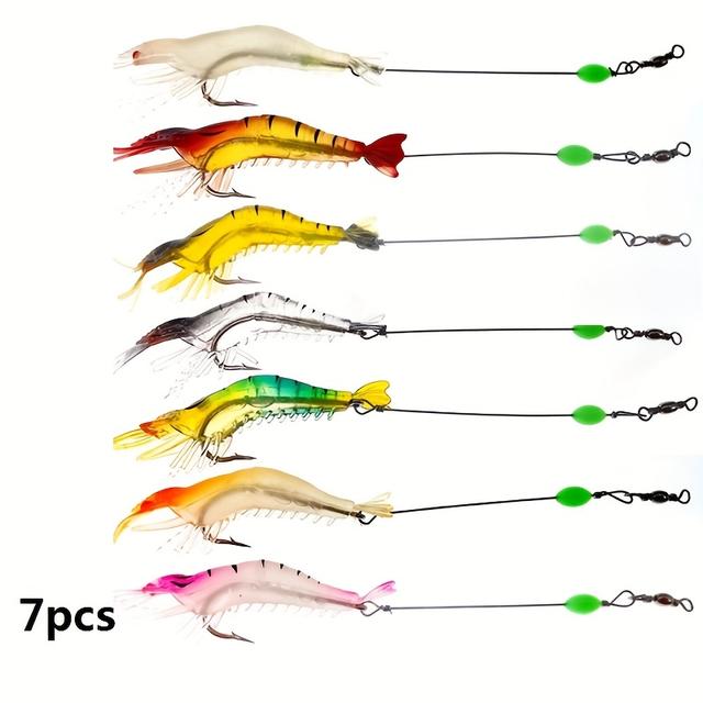 TEMU طعم لامع ناعم 7 قطع، جمبري صناعي من PVC بطول 7 سم لصيد الأسماك في المياه العذبة والمالحة، طعم لصيد الباس والبايك، طعوم تتلألأ في الليل باللون الأحمر