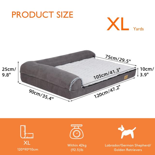 TEMU 1pc L-shape Orthopedic Dog Bed High Quality Dog Lounger Couch Bed Cushion Strong Support Bolster Anti-slip Bottom Xl Large Size-120x90x25cm