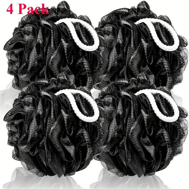 TEMU 75g Xl Black Loofah Sponge For Exfoliating, Soft Shower Puff Bath Ball Body Scrubber Mesh Pouf, Super Soft, Won't Hurt , Get Rid Of , For , Strong Guy, Tall Men, Big (4 Set, Each 2.7oz)