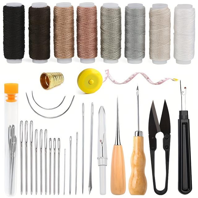 TEMU Crafting Tool Kit For Leather Repair And Sewing, Heavy-duty Sewing Kit With Sewing Needle, Seam Ruler, And Thread, Suitable For Shoes, Sofas, Tents, Carpet Leather Diy Crafts