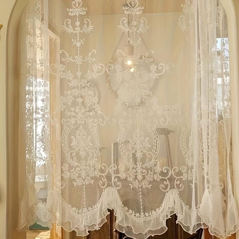 TEMU Bezaubernder Vintage-Vorhang mit Stickerei und Spitzenbesatz - Stangen--Design, Maschinenwaschbar, für Wohnzimmer- & Schlafzimmerdekoration