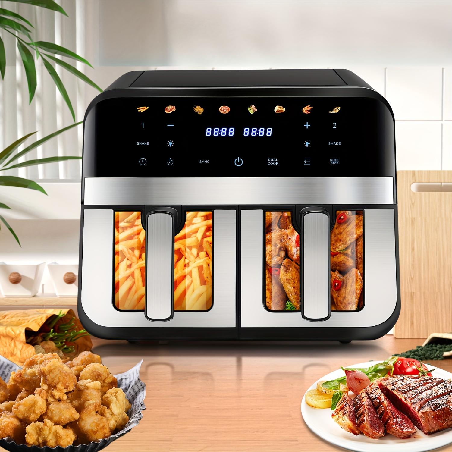 TEMU Air Fryer 4.5l + 4.5l (9l) 2400w, 8 , 80-, Touch Control, 60-minute Timer, Abs Heat-resistant Shell With Stainless Steel Front, Black
