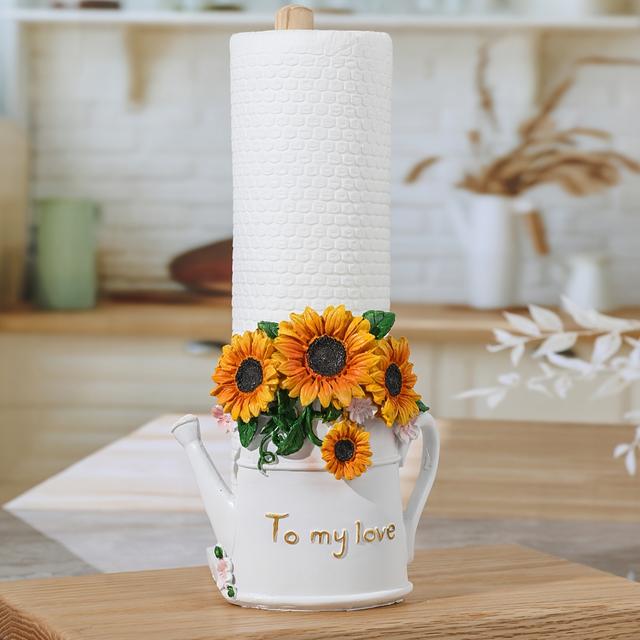 TEMU 1 Stück Sonnenblumen-Blumenharz-Papierhandtuchhalter, dekorativer Küchenrollenhalter, kein benötigt, für Party, Zuhause und Büro