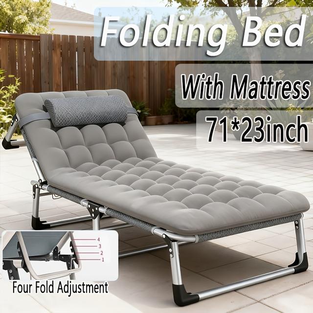 TEMU Portable Folding Bed, Adjustable Office Nap Bed With Mattress, Multi-functional Recliner, Three-fold Single Lunch Break Bed, Outdoor Camping Folding Bed, Suitable For Home, Office, And Camping.