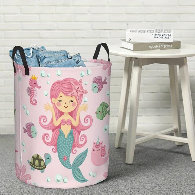 TEMU 1pc Laundry Basket Featuring A Cute Mermaid Unicorn – Perfect For Storing Items In The Bathroom And Bedroom, As Well As For Toys And Bathroom Additions, Laundry Baskets