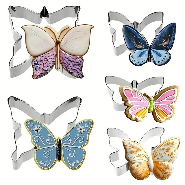 TEMU Sada 5ks vykrajovátek na motýlky, nerezová vykrajovátka na sušenky na pečení, DIY pečící nástroje ve tvaru motýla, dekorace na pečení dortů a pečiva