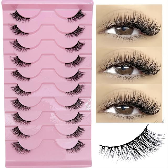 TEMU 10 Paar Falsche Wimpern mit Fuchsaugen-Design - Weich & Leicht, Anfängerfreundlich, Gemischte Stile (Katzenauge, Natürlich, Kreuz) für den Täglichen Gebrauch - Längen 3-5-9mm