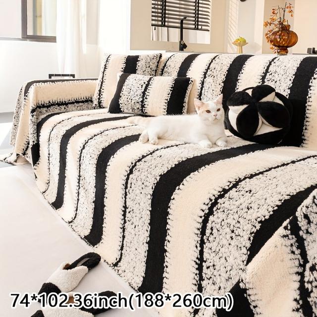 TEMU 1pc Of Straight Plush Sofa Cover, Easy And Modern For Winter, A Universal Cover For Living Room And Bedroom Sofa Decoration - Huangfengping Straight Velvet Sofa Cloth