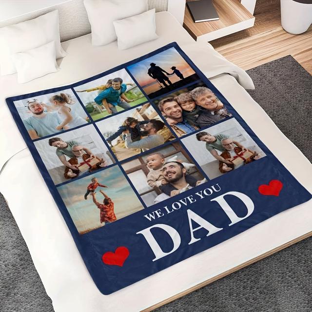 TEMU 1pc Custom Photo Blanket - Personalized " You Dad" Gift, Soft Flannel For Sofa, Bed, Travel & Office - Lightweight, Cozy Throw, Machine Washable,
