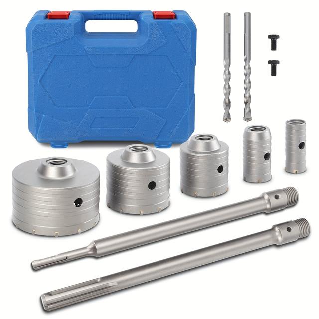 TEMU Gatenzaagkits voor Beton van 1-2/11" tot 4", 9- (30 40 65 80 mm) met SDS Plus & Max Boorschacht Borensets, Gereedschapsset voor Metselwerk en Betonnen Muurboor