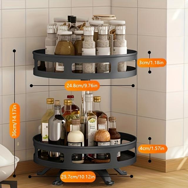 TEMU 360° Rotating Spice Rack Organizer - 1/2/3-tier, Black Steel Countertop Storage For Seasonings, Oils, And Vinegar - Kitchen Organization Essentials